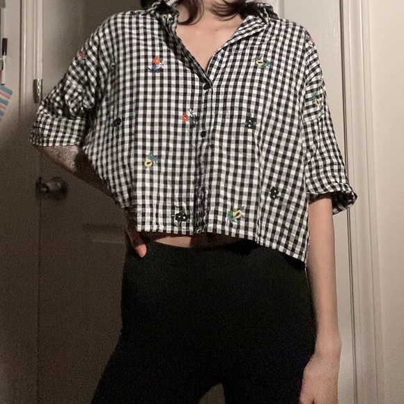 TOPSHOP / plaid embroidered crop - Picture 2 of 7